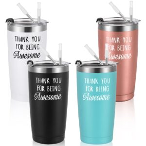 gtmileo thank you gifts, 4 pack thank you for being awesome stainless steel insulated travel tumbler, appreciation christmas gifts for women men coworker teacher employee friends(20oz, multi color)