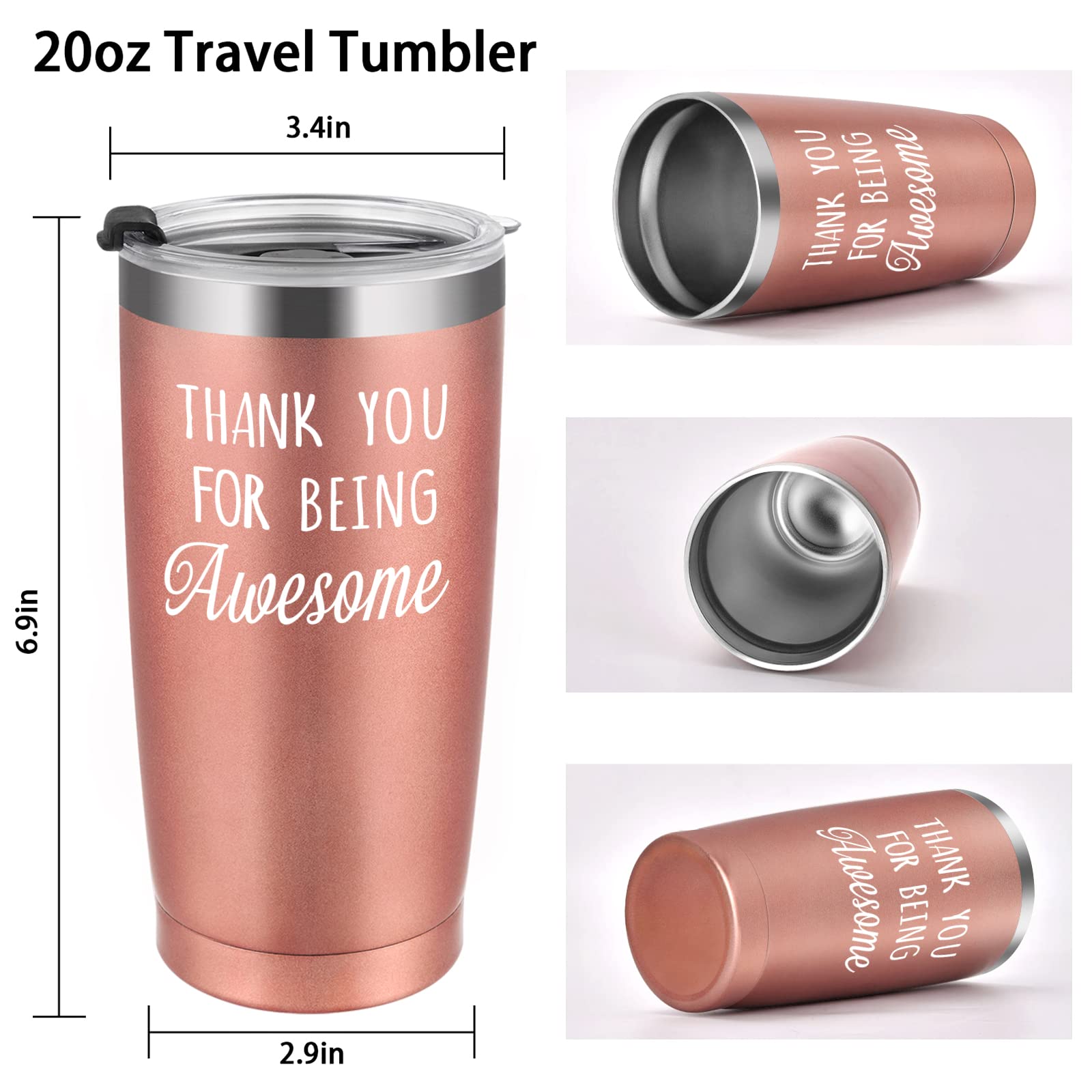Gtmileo Thank You Gifts, 4 Pack Thank You For Being Awesome Stainless Steel Insulated Travel Tumbler, Appreciation Christmas Gifts for Women Men Coworker Teacher Employee Friends(20oz, Multi Color)