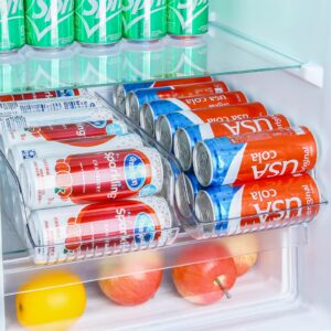 Puricon 2 Pack Refrigerator Organizer Bins Can Dispenser Storage Holder, Soda Beverage Canned Food Container Bin Clear Plastic Pantry Storage Rack for Fridge Kitchen Countertops Cabinets -Skinny Can