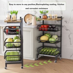 COVAODQ Fruit Basket 4-Tier Adjustable Fruit Vegetable Basket Cart Metal Wire Storage Cart Rolling Pantry Utility Kitchen Cart