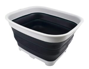 sammart 15l (3.9 gallon) collapsible dishpan with draining plug - foldable washing basin - portable dish washing tub - camping & space saving kitchen storage tray (grey/slate grey)