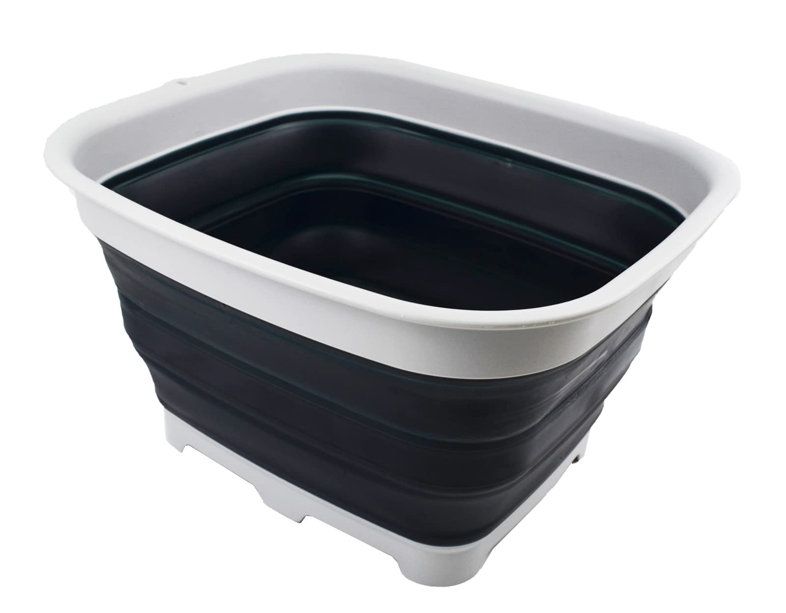 SAMMART 15L (3.9 Gallon) Collapsible Dishpan with Draining Plug - Foldable Washing Basin - Portable Dish Washing Tub - Camping & Space Saving Kitchen Storage Tray (Grey/Slate Grey)