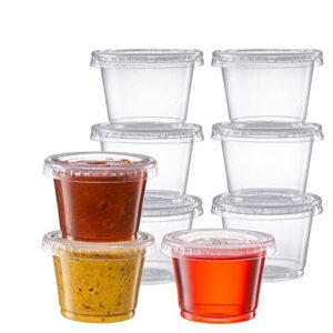 pantry value [200 sets - 1 oz.] cups with lids, small plastic condiment containers for sauce, salad dressings, ramekins, & portion control