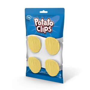 genuine fred, potato clips - set of 4 - wavy chip bag closures, chip clips, bag clips - durable plastic - 2" x 2.25" each - exclusive patented design