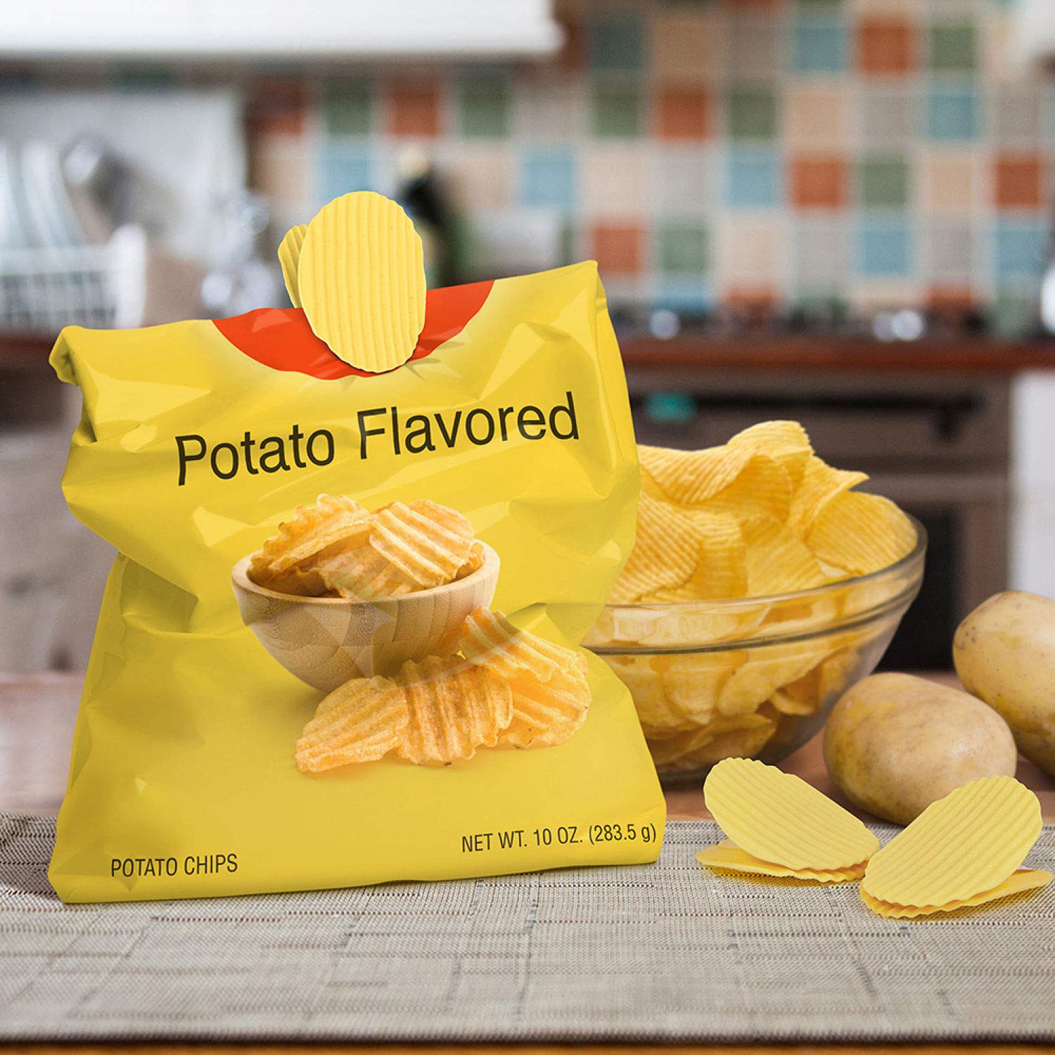 Genuine Fred, POTATO CLIPS - Set of 4 - Wavy Chip Bag Closures, Chip Clips, Bag Clips - Durable Plastic - 2" x 2.25" each - Exclusive Patented Design