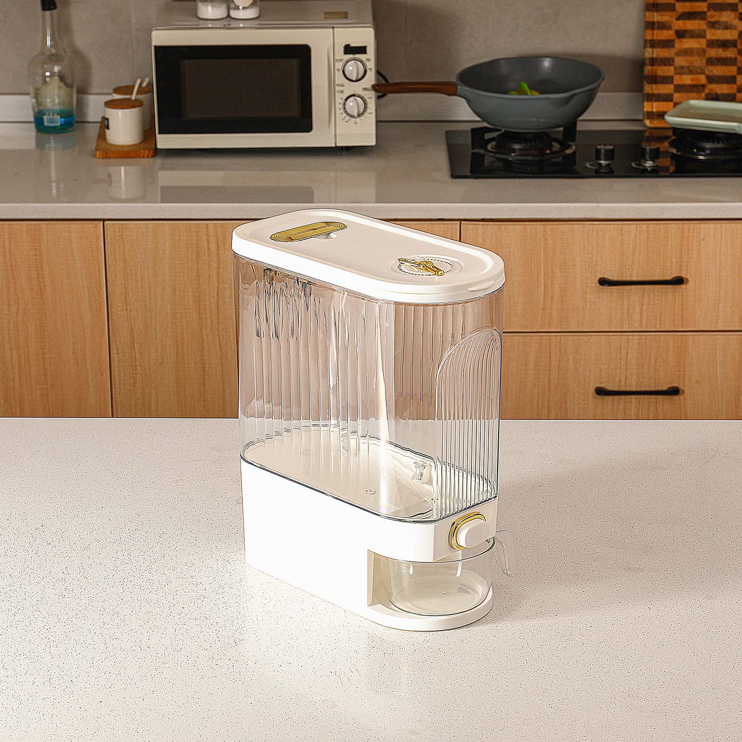 Sooyee Clear Rice Dispenser, Large Cereal Dispenser with Lid Time Scale, Measuring Cylinder Moisture Proof Airtight Food Dispenser Bucket for Rice, Corn,Coffee Bean,Grain,Soybean & Oatmeal