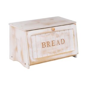 homekoko vintage large wood bread box for kitchen counter, retro design single layer bamboo large capacity food storage bin (white)