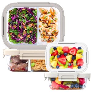 bentgo® glass leak-proof meal prep set - 8-piece lunch & snack 1 & 2-compartment glass food containers with glass lids - reusable, bpa-free, microwave, freezer, oven & dishwasher safe (white stone)