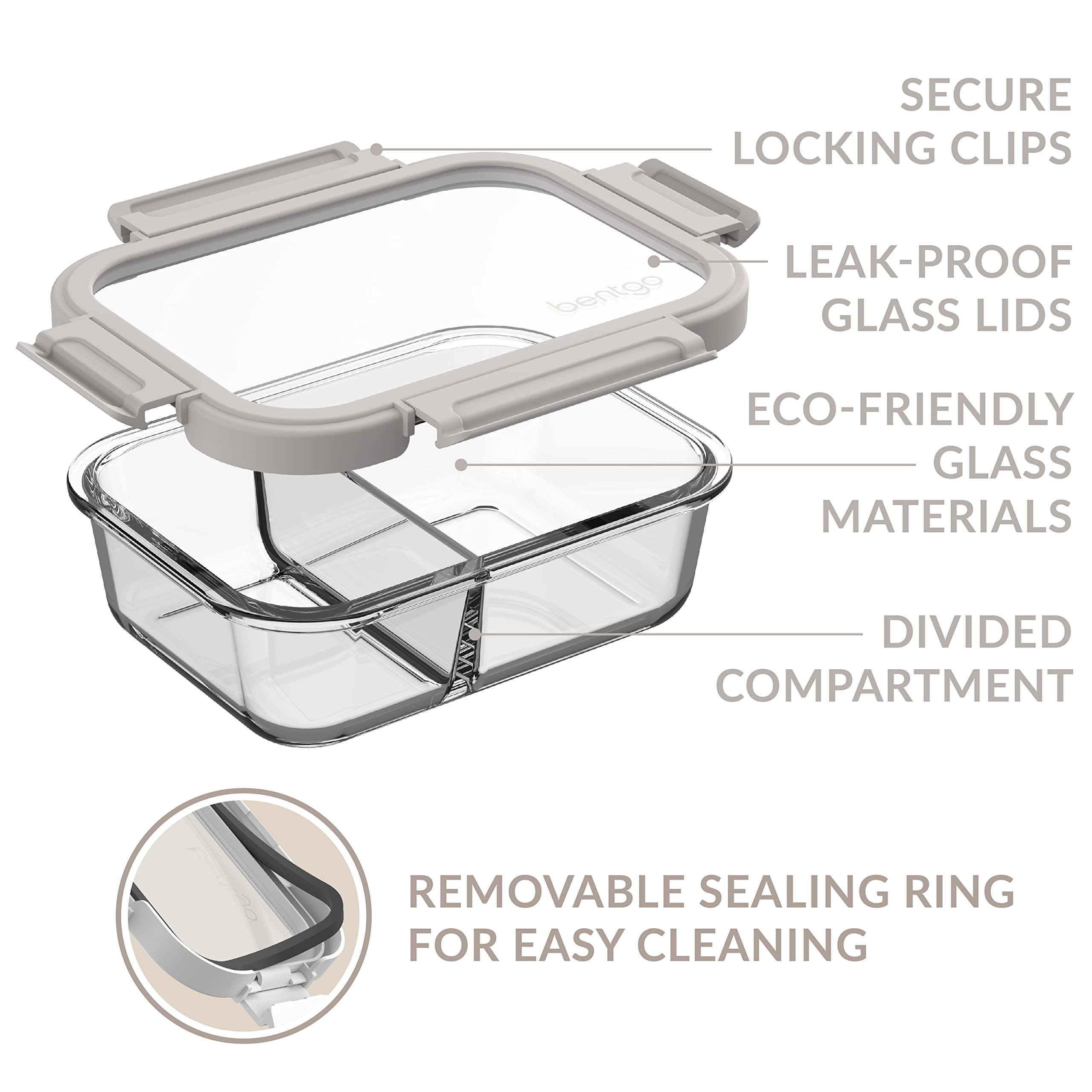 Bentgo® Glass Leak-Proof Meal Prep Set - 8-Piece Lunch & Snack 1 & 2-Compartment Glass Food Containers with Glass Lids - Reusable, BPA-Free, Microwave, Freezer, Oven & Dishwasher Safe (White Stone)