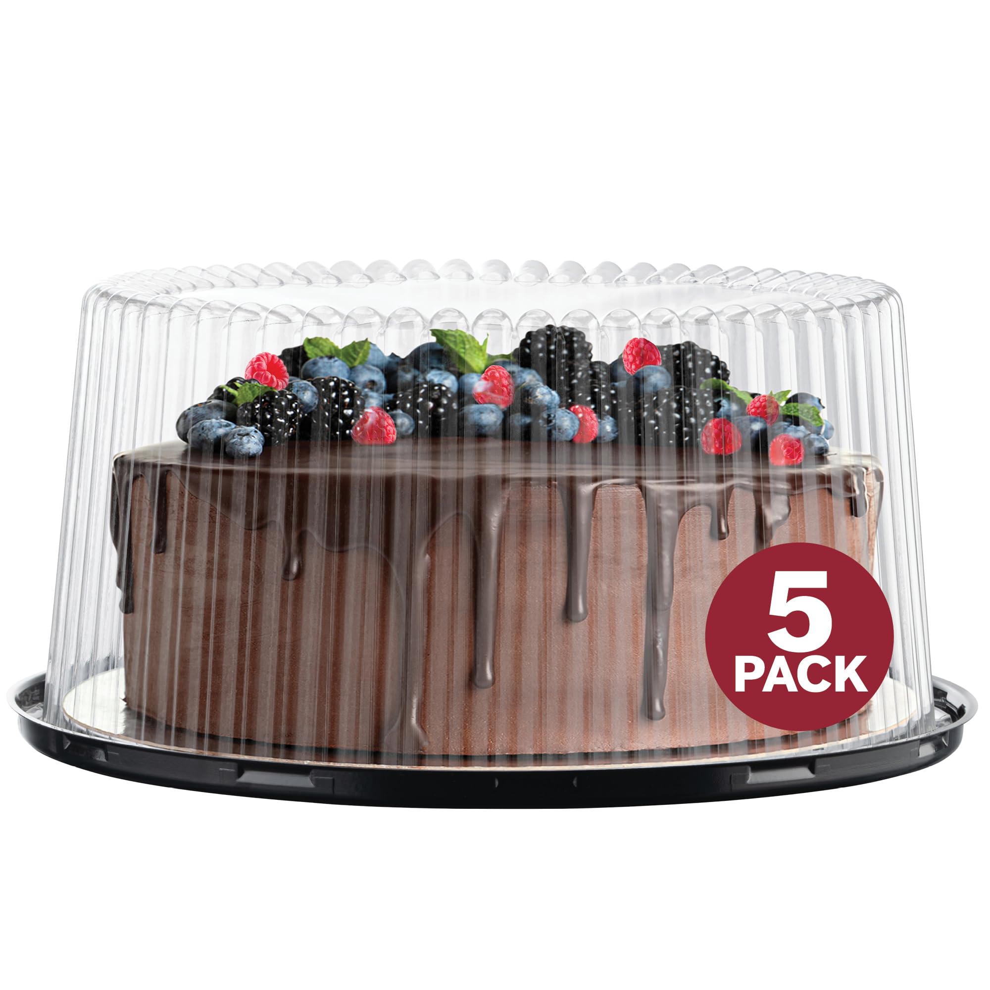 9" Plastic Disposable Cake Containers Carriers with Dome Lids and Cake Boards | 5 Round Cake Carriers for Transport | Clear Bundt Cake Boxes/Cover | 2-3 Layer Cake Holder Display Containers