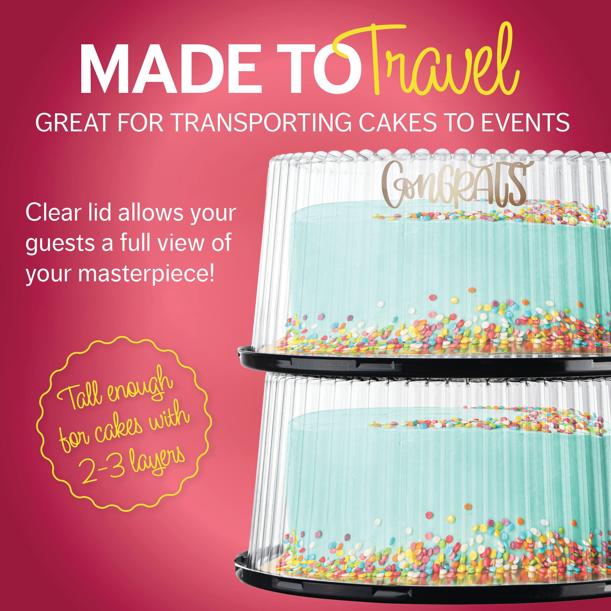 9" Plastic Disposable Cake Containers Carriers with Dome Lids and Cake Boards | 5 Round Cake Carriers for Transport | Clear Bundt Cake Boxes/Cover | 2-3 Layer Cake Holder Display Containers