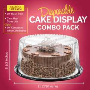 9" Plastic Disposable Cake Containers Carriers with Dome Lids and Cake Boards | 5 Round Cake Carriers for Transport | Clear Bundt Cake Boxes/Cover | 2-3 Layer Cake Holder Display Containers