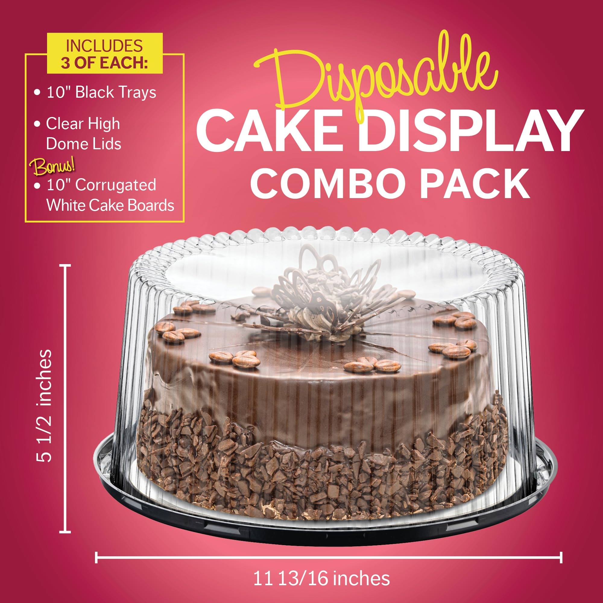 9" Plastic Disposable Cake Containers Carriers with Dome Lids and Cake Boards | 5 Round Cake Carriers for Transport | Clear Bundt Cake Boxes/Cover | 2-3 Layer Cake Holder Display Containers