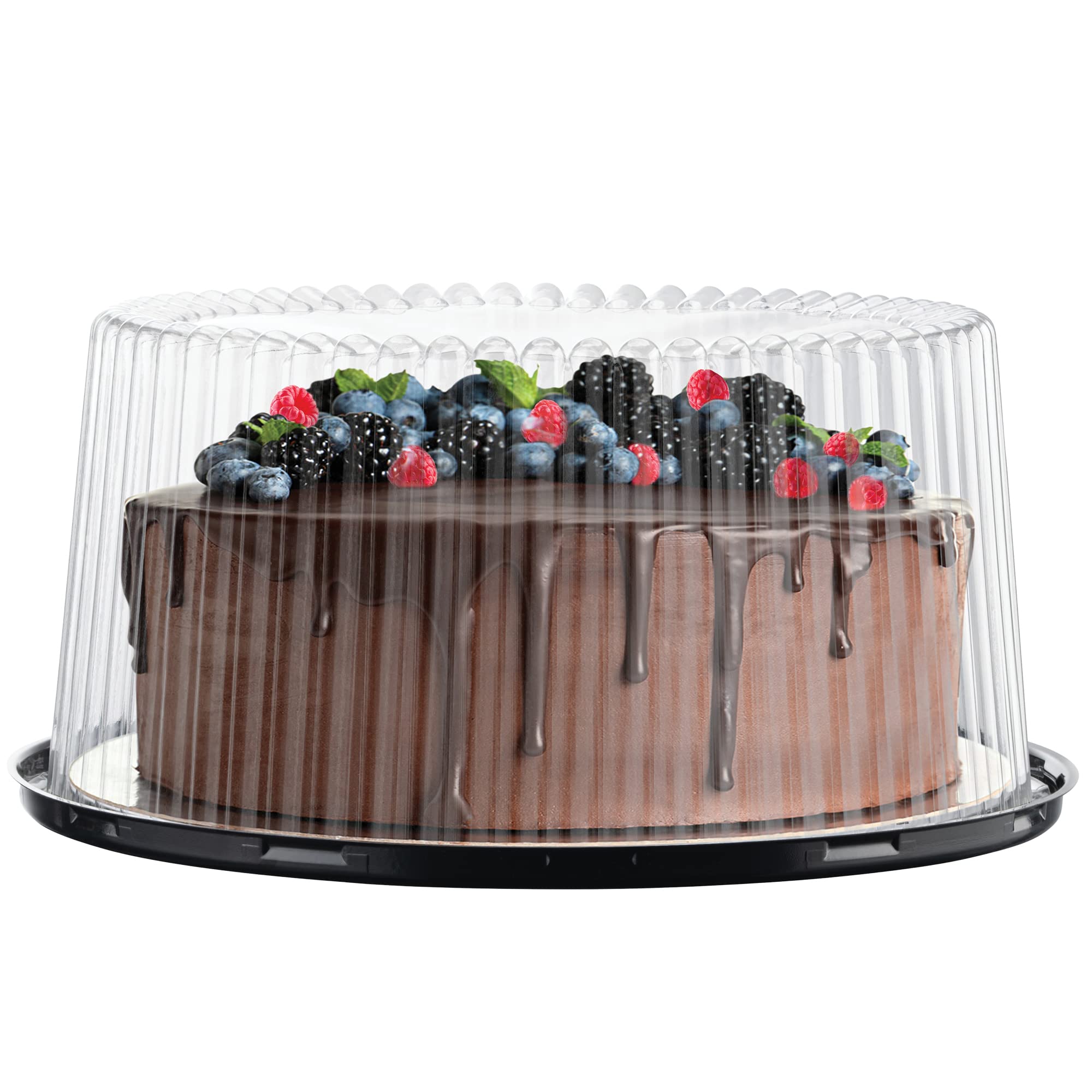 9" Plastic Disposable Cake Containers Carriers with Dome Lids and Cake Boards | 5 Round Cake Carriers for Transport | Clear Bundt Cake Boxes/Cover | 2-3 Layer Cake Holder Display Containers