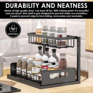 Under Sink Organizer, Pull Out Cabinet 2-Tier Sink Organizer for Small Bathroom Space for Home, Kitchen Laundry Room Organization, Bathroom Sink Shelf Cabinet Organizer, Rust-Resistant