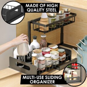 Under Sink Organizer, Pull Out Cabinet 2-Tier Sink Organizer for Small Bathroom Space for Home, Kitchen Laundry Room Organization, Bathroom Sink Shelf Cabinet Organizer, Rust-Resistant