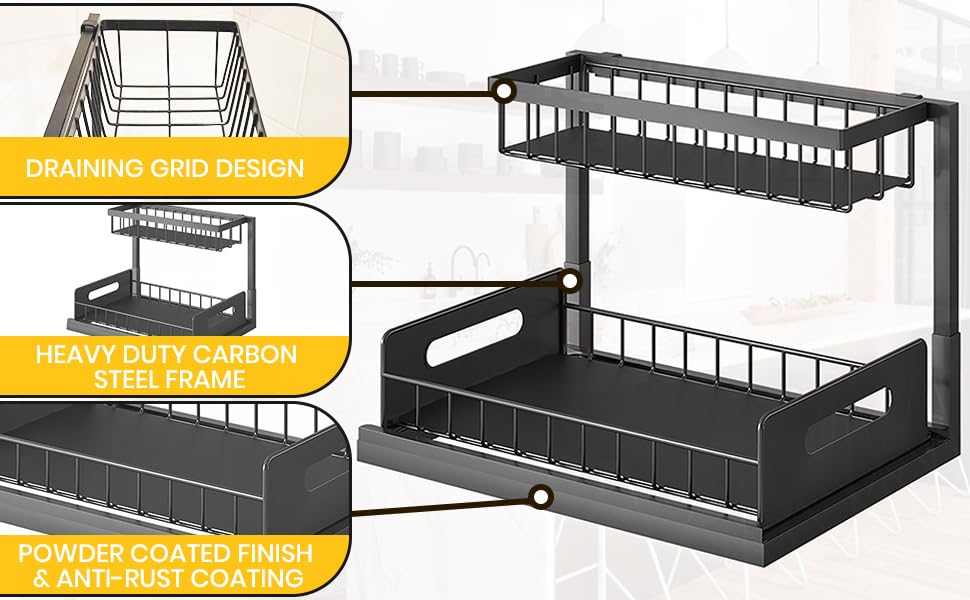Under Sink Organizer, Pull Out Cabinet 2-Tier Sink Organizer for Small Bathroom Space for Home, Kitchen Laundry Room Organization, Bathroom Sink Shelf Cabinet Organizer, Rust-Resistant