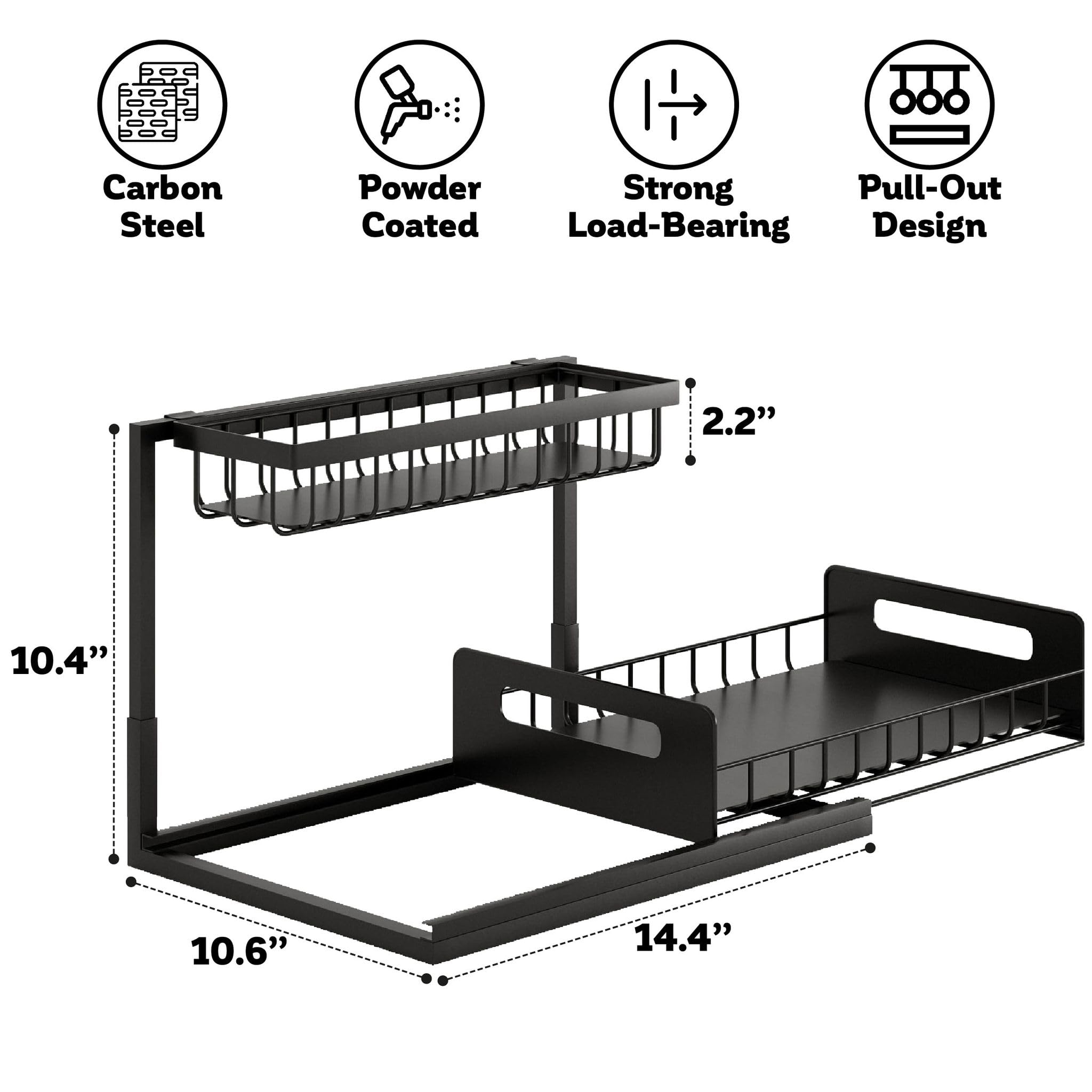 Under Sink Organizer, Pull Out Cabinet 2-Tier Sink Organizer for Small Bathroom Space for Home, Kitchen Laundry Room Organization, Bathroom Sink Shelf Cabinet Organizer, Rust-Resistant