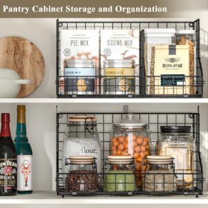 X-cosrack XXL Stackable Wire Baskets for Pantry Organizers and Storage, 2 Pack Snack Organizer Baskets with 4 Removable Dividers, Metal Pantry Storage Bins for Snack Canned Spice Food, Black