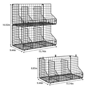 X-cosrack XXL Stackable Wire Baskets for Pantry Organizers and Storage, 2 Pack Snack Organizer Baskets with 4 Removable Dividers, Metal Pantry Storage Bins for Snack Canned Spice Food, Black