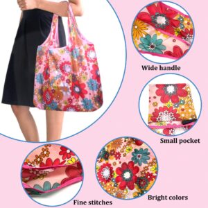 Xanllaxa 10 Pack Reusable Grocery Bags,50LBS Fashion Washable Bag Foldable with Pouch Cute Flower Durable Shopping Totes for Foods Groceries