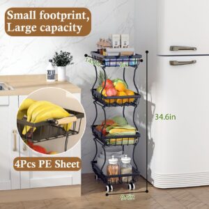 OKZEST Fruit Basket, 4-Tier Small Kitchen Organizer and Storage Cart on Wheels, Rolling Pantry Snack Cart with Handle for Storing Fruit, Potato, Onion, Snacks, Vegetables, Bread, Produce