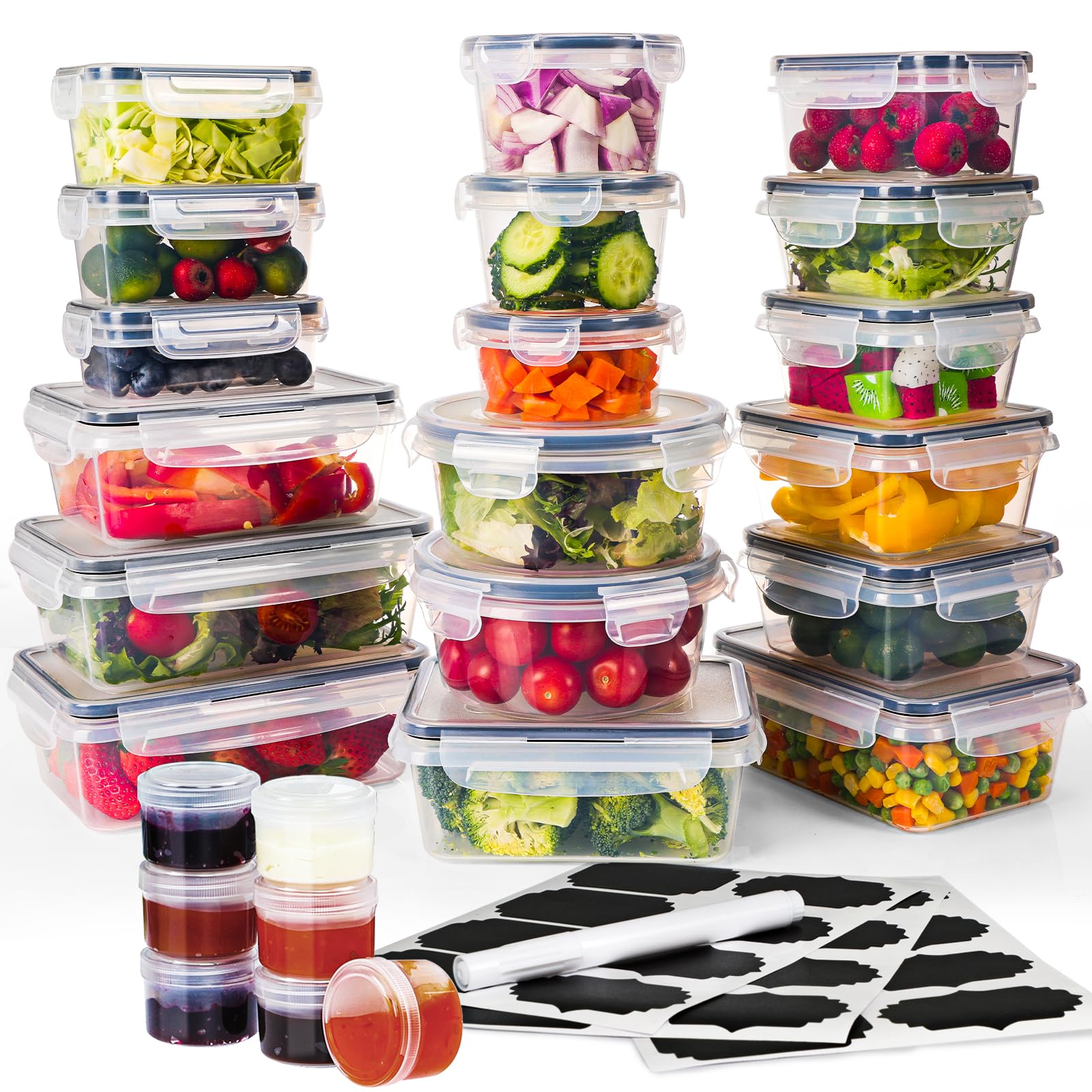 Moretoes 50pcs Plastic Storage Containers with Lids (25pcs Stackable Plastic Containers with 25 Lids) Meal Prep Containers, BPA Free, Microwave Dishwasher Safe