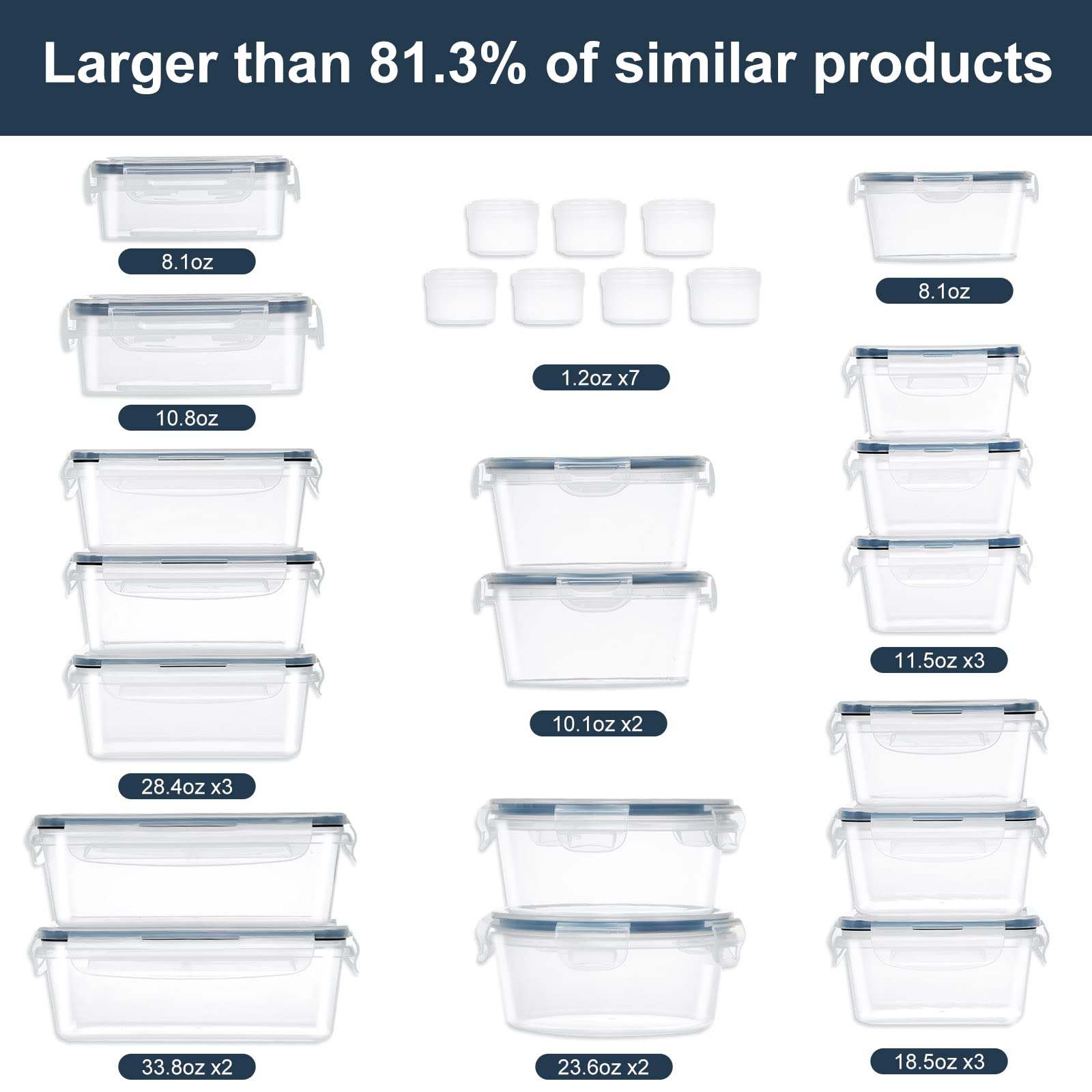 Moretoes 50pcs Plastic Storage Containers with Lids (25pcs Stackable Plastic Containers with 25 Lids) Meal Prep Containers, BPA Free, Microwave Dishwasher Safe