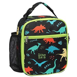 bagseri kids lunch box, insulated lunch box bag for boys, portable reusable toddler lunch cooler bag for school, water-resistant lining（black & dinosaur）