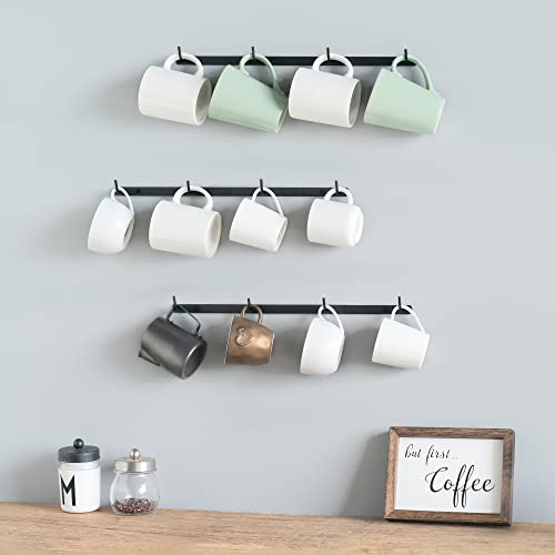 Dahey Mug Holder Metal Coffee Mug Rack Wall Mounted with 12 Mug Hooks, Set of 3, Mug Display Rack Cup Holder Storage for Kitchen Dining Room Coffee Bar, Black