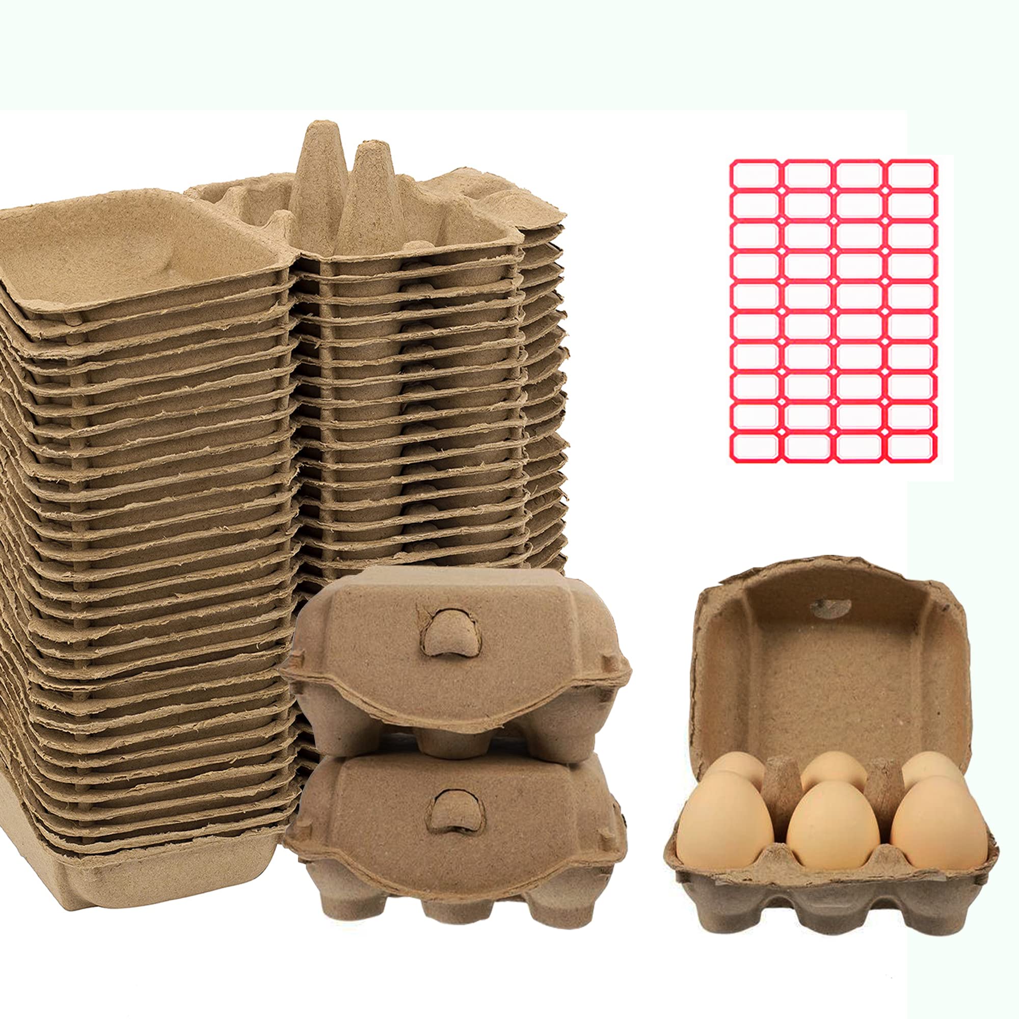 RICHERI 30 Pieces Brown Natural Material Empty Egg Cartons, Each Holds 6 Eggs Egg Baskets For Home, Farm, Market, Camping, Picnic, Travel