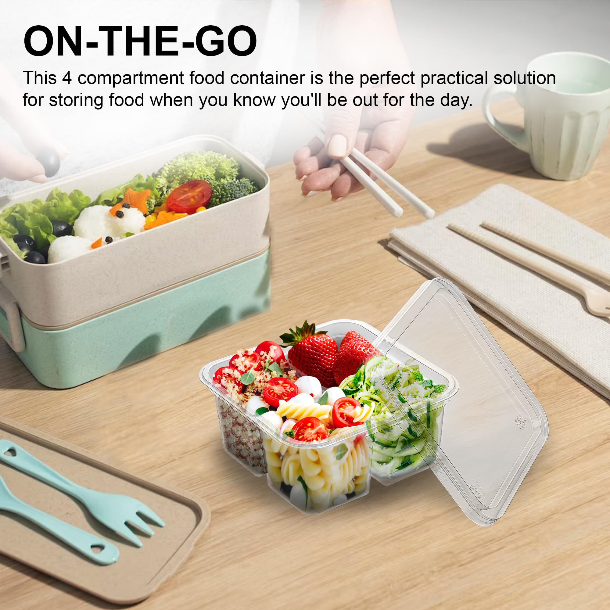 MT Products Small Plastic 4 Compartment Meal Prep Containers with Lids - Disposable Divided Compartment Bento Box for Lunch, Snacks or Travel 6 in x 6 in (15 Pieces) - Made in The USA