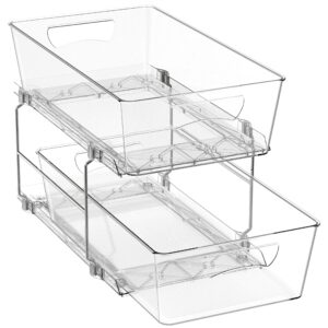 simple houseware 2 tier basket drawer cabinet pull-out organizer, clear