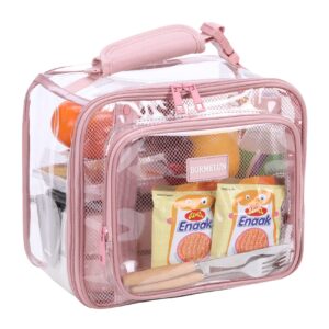 bormelun ® large pink clear lunch bags for girls,see through plastic lunch box，tote handle for women,office,school picnic(11x9x6 inches)
