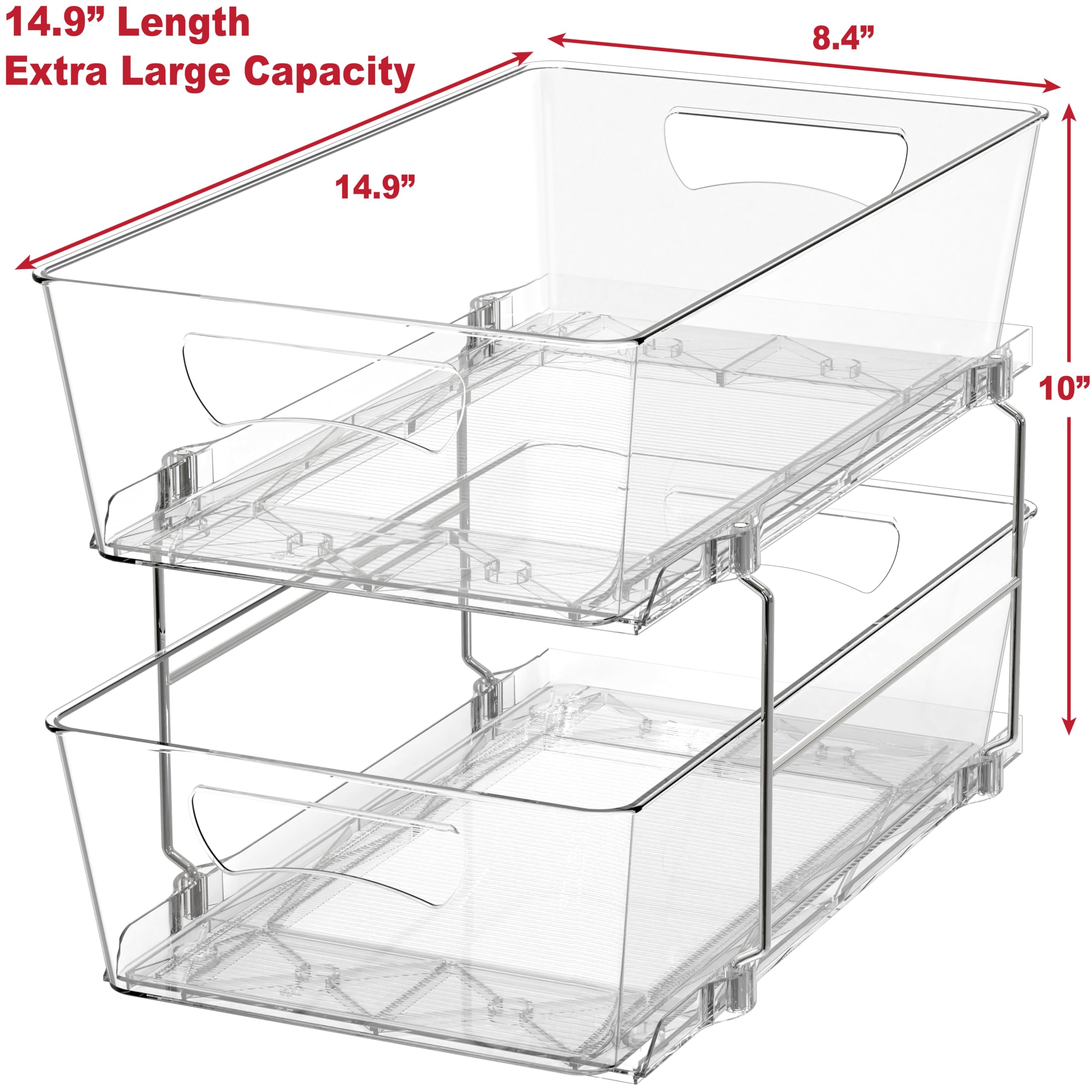 Simple Houseware 2 Tier Basket Drawer Cabinet Pull-Out Organizer, Clear