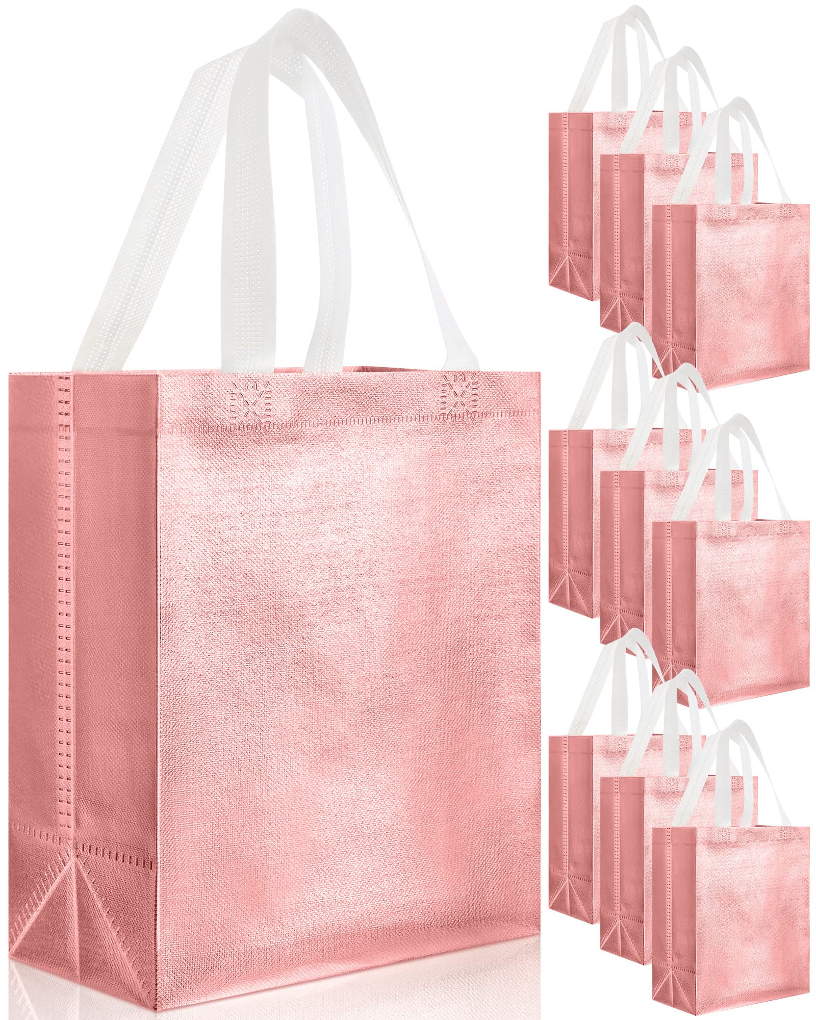 Eccliy 80 Pieces Gift Bags Set Glossy Reusable Tote Bags with Handles Grocery Bags for Wedding, Bachelorette Party, Christmas (Rose Gold,Medium)