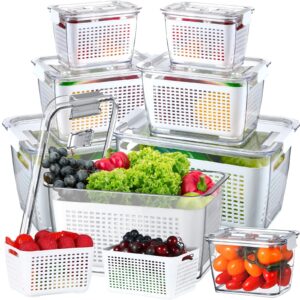 zopeal 6 pack fruit storage containers for fridge produce saver containers for refrigerator fruit containers for fridge keep fresh with lids colander and dividers for salad berry vegetable (white)