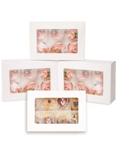 qiqee white cupcake cupcake box with window 50 packs cupcake box 9"x6.1"x3.3" bakery boxes for cupcakes