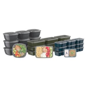 bentgo® prep 60-piece variety meal prep kit - reusable food containers 1-compartment trays, prep bowls, & snack boxes for healthy eating - microwave, freezer, & dishwasher safe (rich shades)