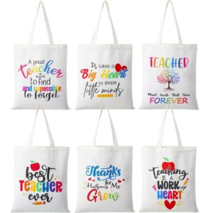 kigeli 6 pcs teacher canvas tote bags bulk teacher appreciation gifts in bulk for graduation teachers week retirement(white)