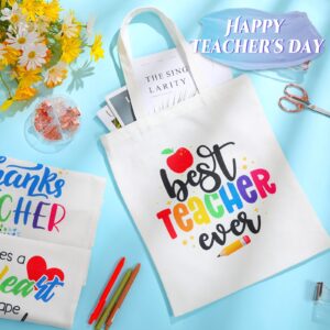 Kigeli 6 Pcs Teacher Canvas Tote Bags Bulk Teacher Appreciation Gifts in Bulk for Graduation Teachers Week Retirement(White)