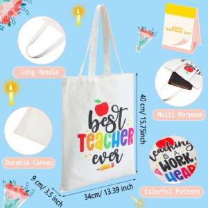 Kigeli 6 Pcs Teacher Canvas Tote Bags Bulk Teacher Appreciation Gifts in Bulk for Graduation Teachers Week Retirement(White)