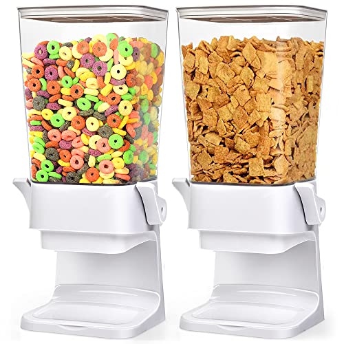 Mivvosakuki Double Cereal Dispenser Countertop Large Cereal Containers Storage Dispenser For Pantry Dry Food Dispenser Countertop Rice Candy Dispenser Machine For Snack,Nuts, Granola(White,2PC)