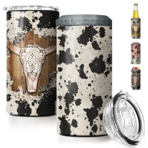 sandjest cow tumbler cowgirl 4 in 1 16oz tumbler can cooler coozie skinny stainless steel tumbler gift for women girl daughter sister animal lovers christmas birthday