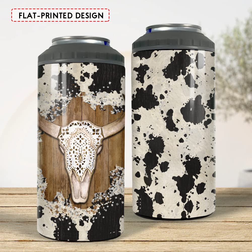 SANDJEST Cow Tumbler Cowgirl 4 in 1 16oz Tumbler Can Cooler Coozie Skinny Stainless Steel Tumbler Gift for Women Girl Daughter Sister Animal Lovers Christmas Birthday