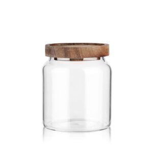 labina glass storage container airtight food jars kitchen canister with wood lids, 20 oz wide mouth pantry organization glass jar for flour, sugar, cookie, spagetti, nuts and candy