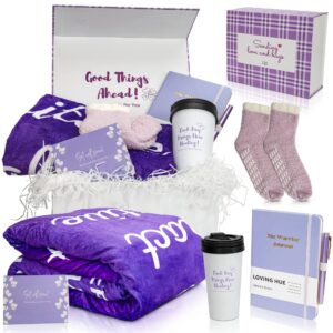 loving hue chemo care package for women, cancer care packages for women purple, gifts for cancer patients, get well soon gift basket includes travel mug, healing blanket 47”x71”