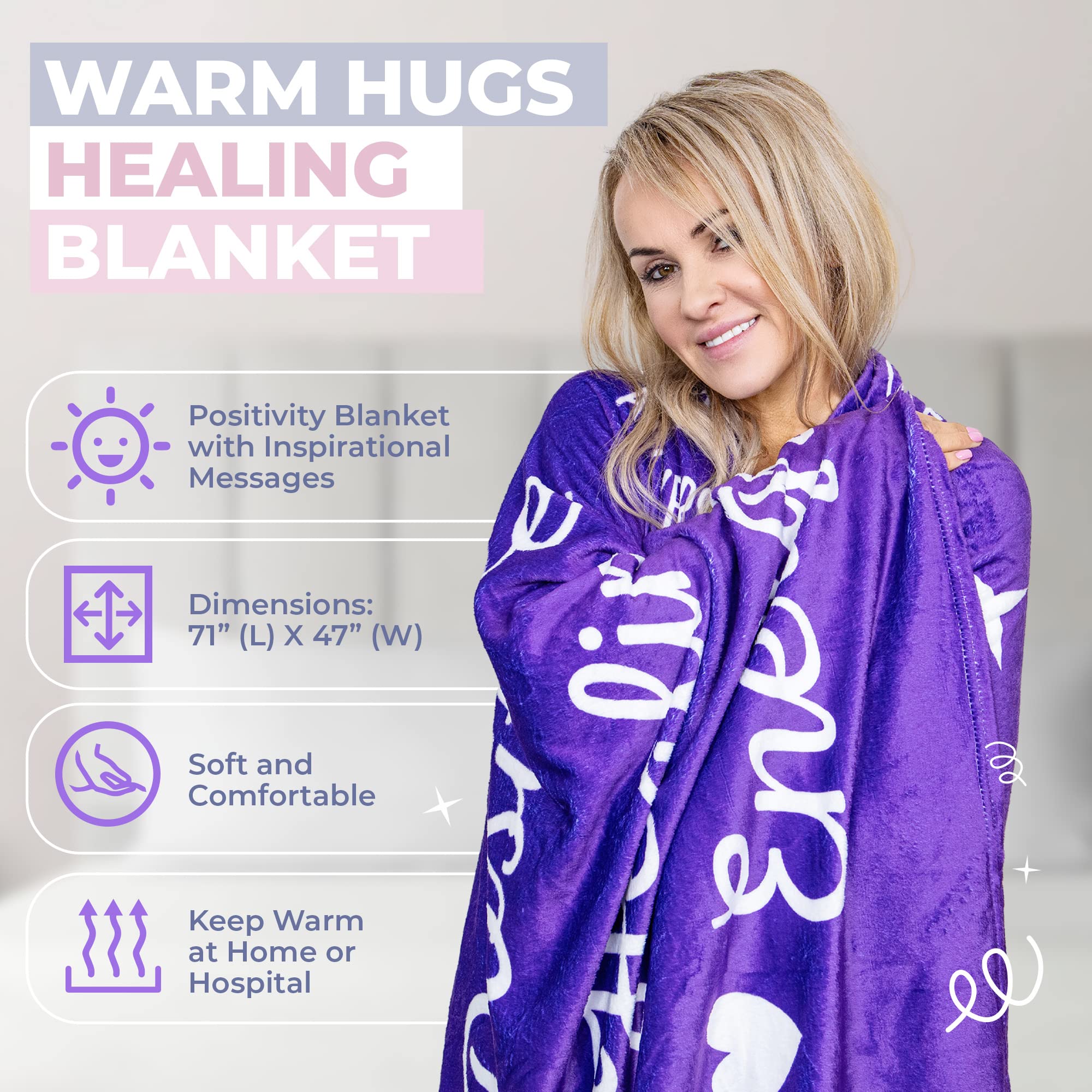 Loving Hue Chemo Care Package for Women, Cancer Care Packages for Women Purple, Gifts for Cancer Patients, Get Well Soon Gift Basket Includes Travel Mug, Healing Blanket 47”x71”