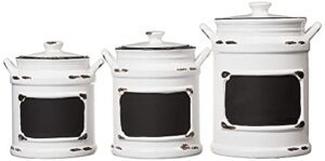 american atelier vintage canister set 3-piece ceramic jars chic design with lids for cookies, candy, coffee, flour, sugar, rice, pasta, cereal & more, 21x8x11, white with black distressing