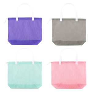 hsmyank resuable 4pack cute mesh tote plool bags,mesh beach bags with drawsting for kid's toys,travel,picnic or laundry